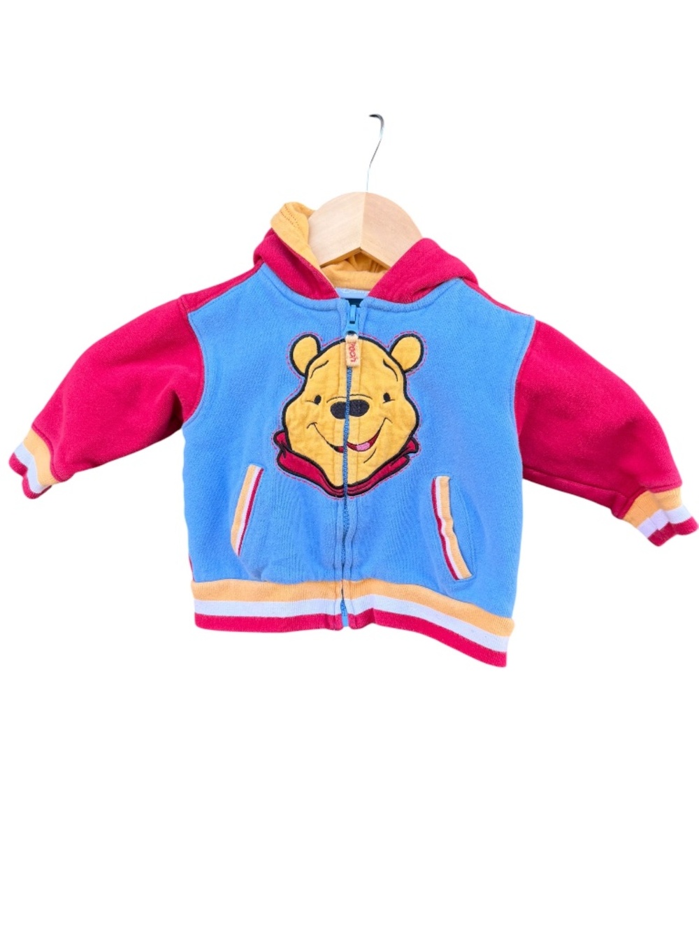 Baby Winnie The Poo Disney yellow, red and blue zip up hoodie 12 months